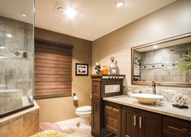 Dark Bathroom Cabinets and Light Granite