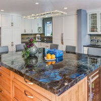 Traditional Kitchen Dark Granite and Light Brown Cabinets