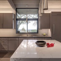 Brookhaven White Kitchen Countertop and Grey Cabinets