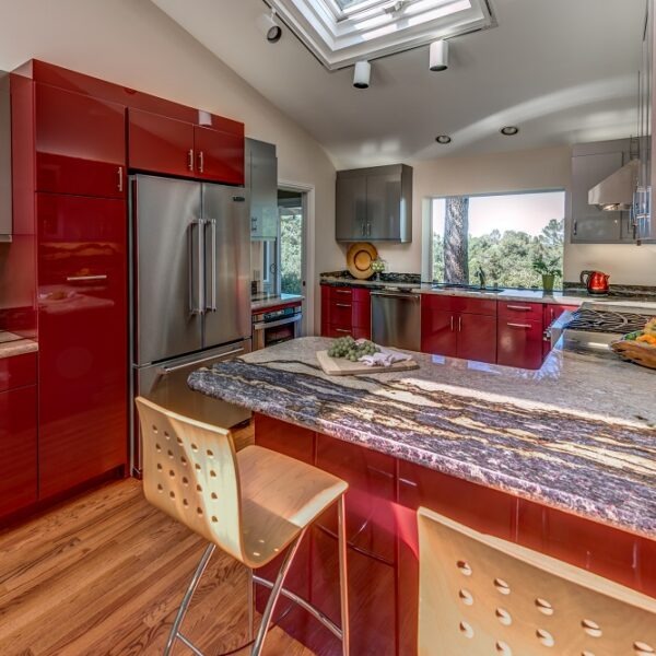 Red Kitchen Cabinets and Granite Countertop