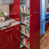 Gray and Red Kitchen Cabinets